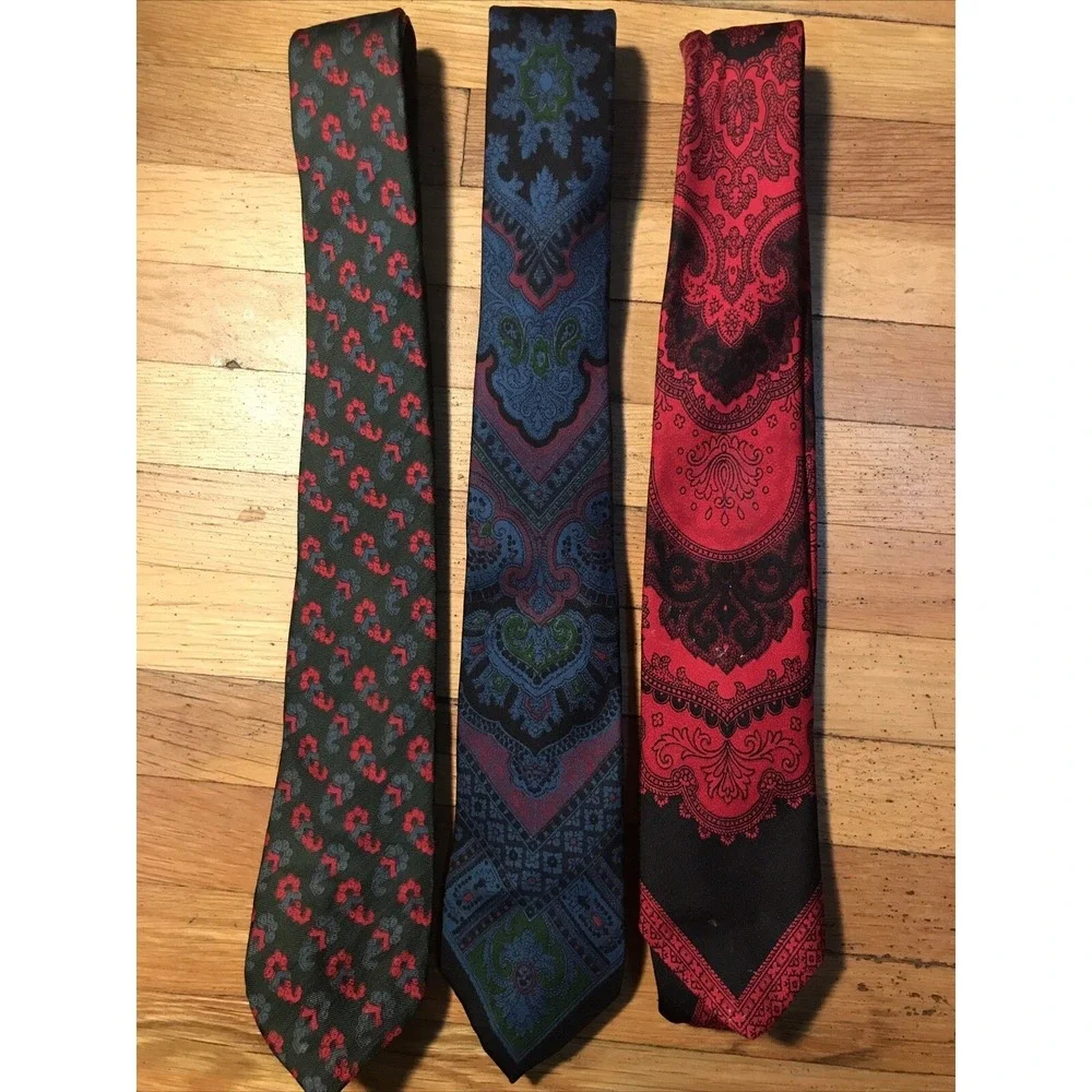 Lot Of 3  Crawford's By Damon Italian Silk Neckties Imported Foulard Fabric